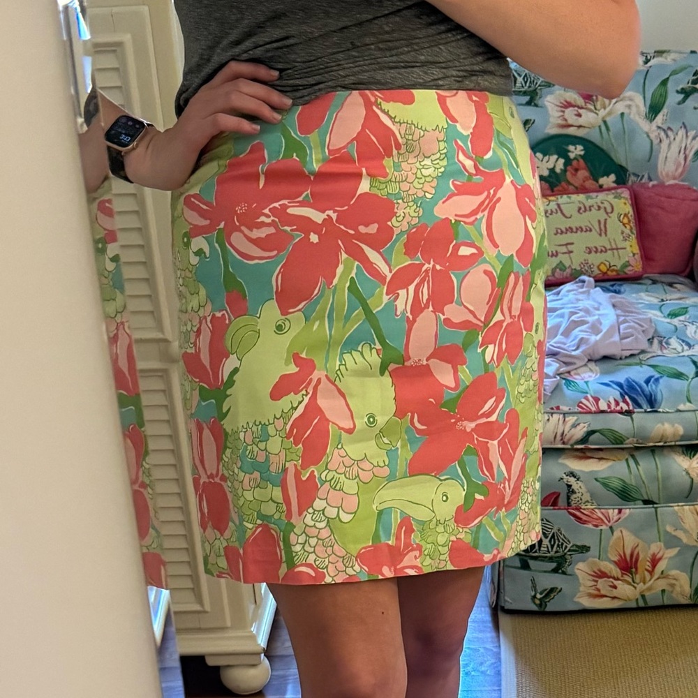 Vintage Lilly Pulitzer Parrot & Floral Pencil Skirt Casual Resort Wear